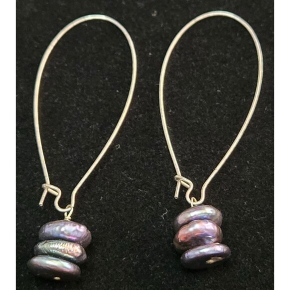 Vintage Black Pearls Sterling Silver Earrings - Picture 4 of 4